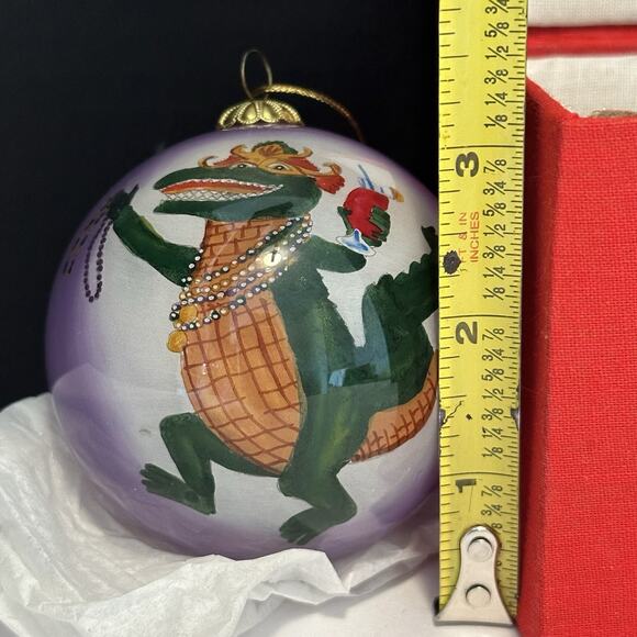 The Beach Combers Mardi Gras Gator & Crawfish Glass Painted Christmas Ornament - Picture 5 of 16